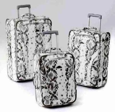 Koffer Set  3tlg Kofferset Trolley Luxus Schlange Reptil Design grau weiß neu - Bild 1 von 3