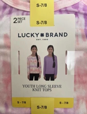 Niñas Talla S (7/8) Lucky Brand Paquete de 2 Camisas Tejidas Manga Larga Rosa Violeta Foto 1 de 2