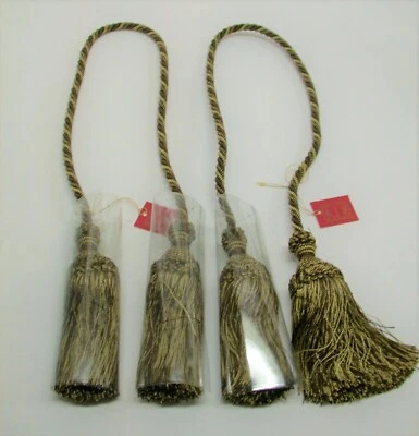 (2) Double Rope & Tassel Curtain Tiebacks 25" Spread, 6" Tassels ~ Willow NEW - Image 1 of 2