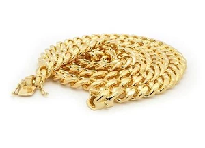 MENS MIAMI CUBAN LINK CHAIN BOX LOCK 14K GOLD PLATED 30" NECKLACE - Picture 1 of 6