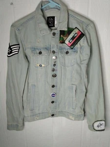 Uso originale Jean Giacca Light Wash XS Upcycled Retro Patches USA Distress NASA  - Foto 1 di 12
