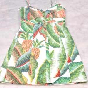 Farm Rio 100% Linen Tropical Leaf Floral Mini Dress Sz XS Lined Vacation Beach - Bild 1 von 12
