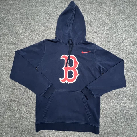 Boston Red Sox Hoodie Mens Small Blue Red Fleece Pullover Graphic NIKE Sweater S Cover
