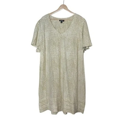 Nicole Miller Linen Flutter Sleeve V-Neck Polka Dot Shift Dress Size XXL Beige - Image 1 of 4