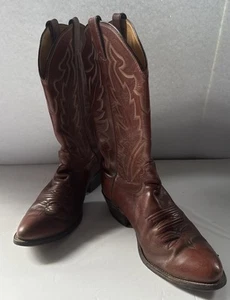 Justin Cowboy Boots Chestnut Brown Leather Roper 10.5 D #33240 Style 1967 USA - Picture 1 of 18