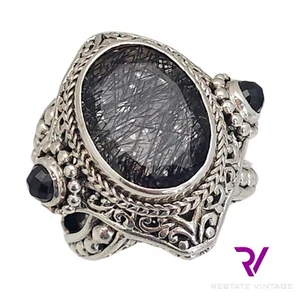 Sarda Statement-Ring Sterlingsilber Rutil & schwarzer Quarz Größe 6 - Bild 1 von 7