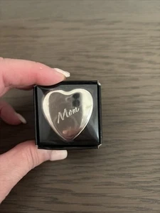 Silver Heart Trinket Box Ganz Engraved "Mom" Black Velvet Lined 1.5"x1.5" NEW - Picture 1 of 7