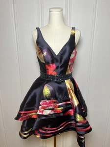 Rachel Allan Dress Size 4 Party Cocktail Prom Pageant Floral Navy Blue FAST SHIP - Picture 1 of 18