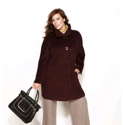 Ellen Tracy 1X Abrigo/Chaquetón Caminante Borgoña Burdeos Mezcla Lana/Angora $440 Foto 1 de 4