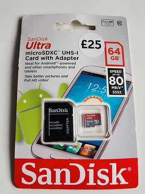 SanDisk Ultra 64GB microSDXC UHS-I A1  card with adapter SDXC *BRAND NEW* - Image 1 of 2