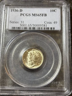 1936 D Dimes Winged Liberty Head or Mercury PCGS MS-65 FB - Image 1 of 4