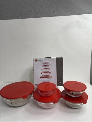 JUEGO DE 5 CUENCOS DE VIDRIO IMPERIAL HOME CON 5 piezas. TAPAS ROJAS Foto 1 de 4