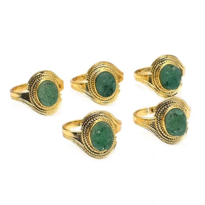 Green Drusy Quartz Ring Gold Plated Combo 5 Pcs Brass Ring Adjustable Ring Z109 - Image 1 of 4