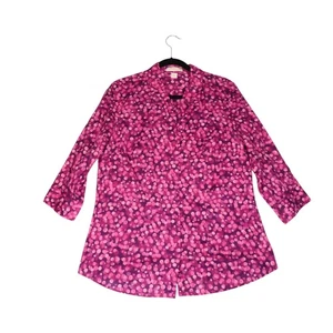 Coldwater Creek Blouse Womens XL 16 Pink Purple Dot Print Cotton Boho Career - Picture 1 of 12