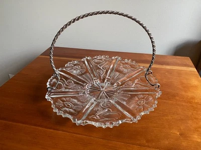 EAPG HIGBEE C1911 DELTA PANELED THISTLE 10.5 IN. CLEAR PLATE w/ silver handle - Image 1 of 4