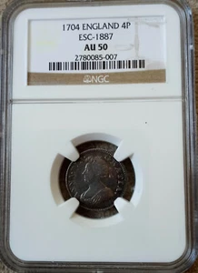 ✰ 1704 ENGLAND GREAT BRITAIN Antique QUEEN ANNE 4 Pence ✰ NGC AU50 ✰ 4P Groat ✰  - Picture 1 of 5