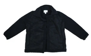 Caslon Womens Black Faux Shearling Jacket Open Front Notched Lapels Petite S - Picture 1 of 9