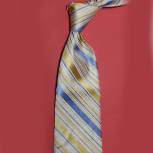 Vestido de seda para hombre City of London 3,75"" W 59"" L amarillo blanco rayas azules - Imagen 1 de 8