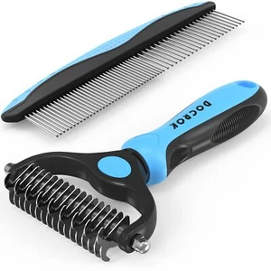 Pet Grooming Combo - Blue Deshedding Brush with Metal Comb for Detangling - Picture 1 of 7