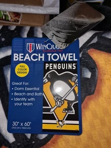 Toalla de playa con logotipo de los pingüinos de Pittsburgh 60""x30"" Wincraft nueva con etiquetas NHL - Imagen 1 de 6