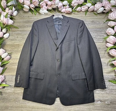 Perry Ellis Portfolio Blazer Jacket Size 42R Mens Dark Gray Wool Coat Striped - Image 1 of 4