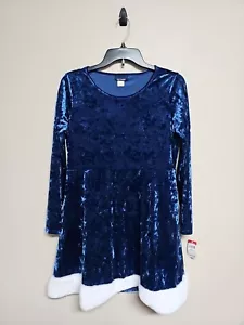 NWT BASIC EDITION Girl's Dress Long Sleeve Round Neck Blue Color Velvet.Size XL - Picture 1 of 13