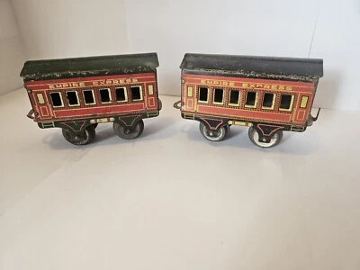 2 vagones de pasajeros American Flyer Empire Express calibre 0 rojos.   (#21) Foto 1 de 4