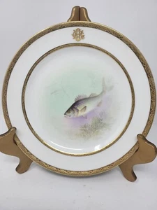 LENOX Artist Signed Fish Plate W.H. Morley hand painted Gold Rim 9" White Perch - Picture 1 of 14