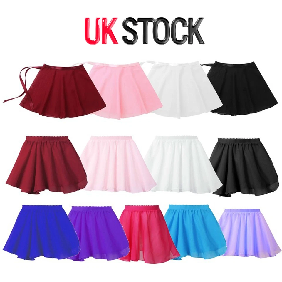 UK Kids Girls Basic Ballet Dance Skirt Chiffon Wrap Waist Tie Classic Dancewear - Image 1 of 1
