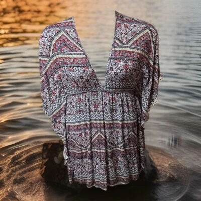 Charlotte Russe цветочный туника платье погружение декольте замочная скважина назад доломан slv Sz S - Изображение 1 из 4