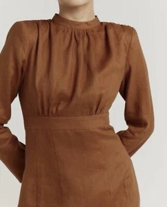 DISSH Woods Spice Linen Long Sleeve Mini Dress Size AU 12 / US 8 - Imagen 1 de 7
