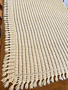 Handmade Chunky Cable Crochet Blanket Off White Ivory Throw Large 70x66 Afghan - Picture 1 of 8