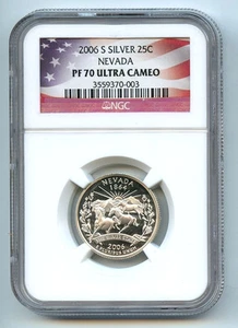 2006 S Silver Nevada State Quarter NGC PF70 Graded UCAM Proof Coin 25C FlagBRBC9 - Picture 1 of 3