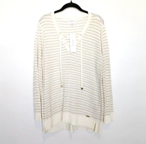 CALVIN KLEIN Lightweight Sweater Womens Size L Ivory Pullover Tunic Coastal - Picture 1 of 12