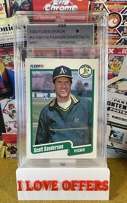 1990 FLEER ERROR 2PLYRS SCOTT SANDERSON FRT DAVE PARKER BCK U 106 118 CGS 9 READ - Image 1 of 4