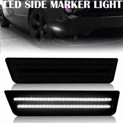 For 2008-2014 Dodge Challenger Front Bumper Side Marker Lamps Lights Smoked Lens - Image 1 of 4