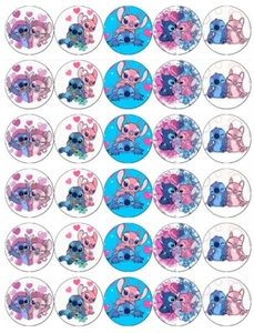 30 Stitch And Angel Edible Wafer Paper Cupcake Toppers Wafer Paper Fairy Cakes - Picture 1 of 4