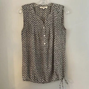 Ann Taylor Loft Mujer Sin Mangas Corbata Botón Blusa Talla S Negro Crema” - Imagen 1 de 3