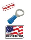 (100) Blue 14-16 AWG Vinyl Insulated Ring Terminal 3/8" Stud - Made in USA