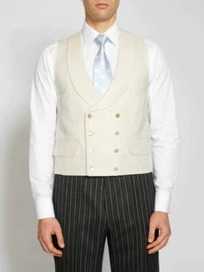 Herren Weste Weiße Tweed Anzug Jackett Sakko Formel Hochzeit Business Freizeit - Picture 1 of 12