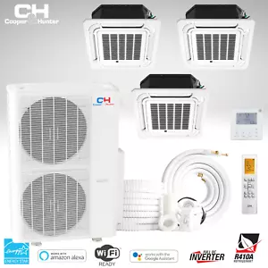 48000 BTU Tri 3 Zone Cassette Mini Split Heat Pump Air Conditioner 12K+12K+24K - Picture 1 of 12