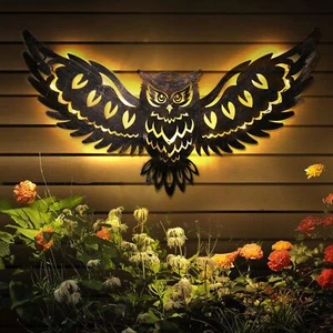 Solar Metal Wall Art Decor Lights Owl Hanging Solar Lights Outdoor Solar Gard... - Picture 1 of 7