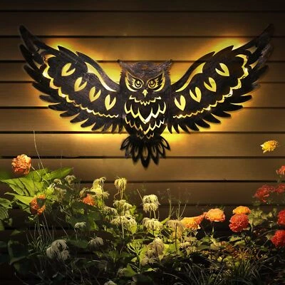 Solar Metal Wall Art Decor Lights Owl Hanging Solar Lights Outdoor Solar Gard... - Image 1 of 4