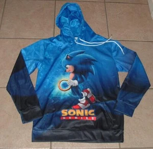 NEW NWOT Boys Sz Large Casual Wear Blue SONIC HEDGEHOG SERIES Hooded Shirt - Picture 1 of 4