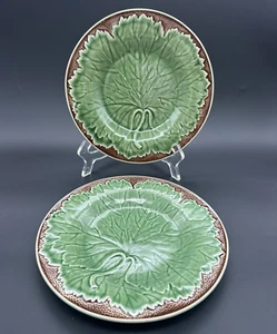 2 New Vine By Bordallo Pinheiro Green Leaf Brown Dot Salad Plate Portugal 8" - Picture 1 of 7