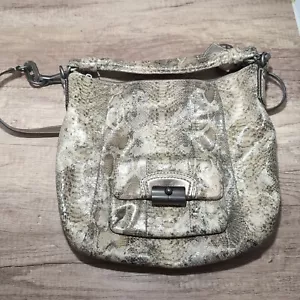 Coach Kristin Embossed Gray/Black Leather Python Hobo Handbag Zip Top Large - Picture 1 of 10