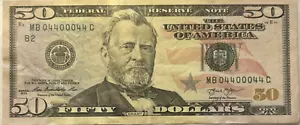 $50 Federal Reserve Note - Fancy Serial Number - "ZEROS AND FOURS" MB04400044C - Picture 1 of 2