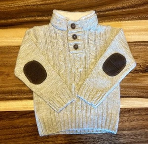 Kids Cream And Brown Faux Fur Turtleneck Cable Knit Sweater - Picture 1 of 5
