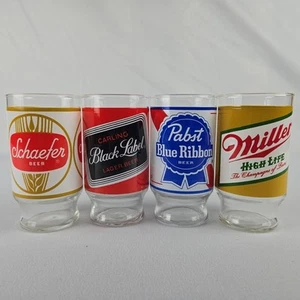 Vintage Black Label~Pabst~Schaefer~Miller lotto di 4 bicchieri birra 12 oz - Foto 1 di 7