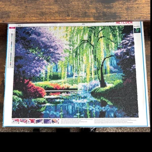 Diamond Painting Finished Completed 3D Wall Art River Stream w/Trees Landscape - Picture 1 of 4